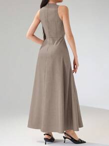 Heiryn 女士通勤休闲雨伞印花长裙 - 灰色 - 查看 6