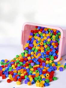 40PCS Mixed Color Geometric Shape Plastic Beads Toy - Leisure Toy, Educational Beads For Handmade Jewelry, Early Learning And Brain Puzzles, Hands-On Skills & Logical Thinking Training For School, Students, Stationery, School Supplies, Children's Threading. - Multicolor - View 1