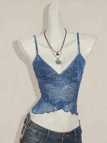 SHEIN ICON Women's Casual Paisley Print Camisole Tank Top For Vacation Blue Crop Top,Sexy Top - Blue - View 4