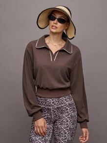 Activina 女式休闲简约领运动 Polo 衫 - 棕色 - 查看 6