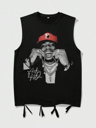 Street Life Men's Portrait Print Casual Tank Top, Suitable For Spring/Summer