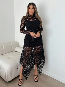 Xyvia Fashionable Sexy Casual Hollow Design Women Dress Fall Cloth For Women - Black - View 3