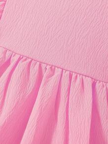 1pc Girls' New Ruffled Hem Solid Color Fashion Dress, Suitable For Party, Daily Wear, Beach, Street Photography, And Any Occasion - Pink - View 4