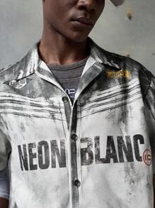 NEON BLANC 男士翻领短袖数码字母印花衬衫 - 黑與白 - 查看 3