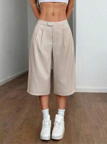 SHEIN Unity 2025 Fashionable Loose Wide-Leg Shorts, Spring/Summer New Arrival, Campus Wear - Apricot - View 6