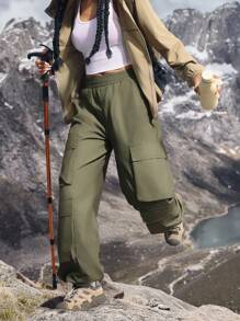 女士休闲户外工装牛仔裤 - 軍綠色 - 查看 6
