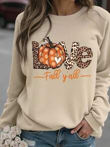 Áo nỉ Halloween cỡ lớn, áo nỉ dài tay in họa tiết cỡ lớn phong cách đường phố, áo kiểu thu đông dễ thương, trang phục mùa thu mang hơi hướng nghỉ dưỡng cho nữ. - Màu be - Xem 4