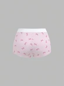 SHEIN Sweetina 女式可爱休闲日常街头时尚条纹蝴蝶结印花纽扣装饰短裤，夏季 - 粉色 - 查看 2