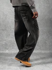SUMWON Pantalones vaqueros de tiro alto con pernera extra ancha, desgastados, holgados, estilo skater, de carpintero, de utilidad, de estilo callejero, de cultura grunge, de denim relajado, con acabado crudo y a la moda