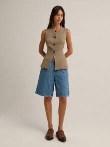 Nöista Casual Plaid Cinched Waist Sleeveless Jacket - Multicolor - View 4