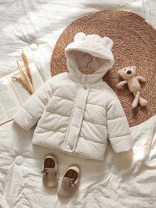 SHEIN Vintaside Kids Áo khoác trùm đầu dài tay mùa đông cho bé gái, dễ thương, thời trang, thiết kế đơn giản và đa năng, hoàn hảo cho du lịch ngoài trời, cung cấp đủ khả năng chống lạnh, phong cách và thiết thực - Màu be - Xem 4