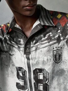 NEON BLANC 男士数码印花拉链休闲长袖 T 恤，情绪摇滚，秋季，2000 年代风格 - 黑與白 - 查看 4