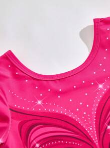 Sparklyn 1 件女童紫红色蝴蝶印花体操紧身衣，专业训练和比赛，3/4 袖，适合所有季节 - 玫紅色 - 查看 7