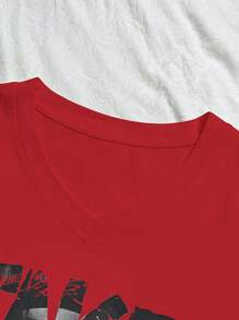 SHEIN EZwear Women's Casual Slogan Graphic T-Shirt, Summer - Red - View 3
