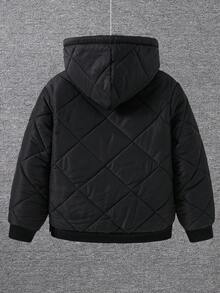 SHEIN Kids/Tween Boy Casual Black Winter Hooded Zip-Up Thick Woven Parka,Padded Coat With Patch Decor,Suitable For School,Club,Garden,Birthday,Autumn,Fall - Black - View 2