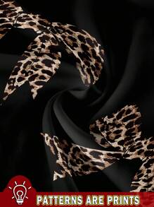 SHEIN EZwear Áo nỉ chui đầu cổ tròn màu đen họa tiết da báo tối giản, nhẹ nhàng, thoải mái dành cho nữ vào mùa thu/đông - màu đen - Xem 3