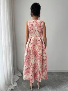 Elenzga 女式彩色印花圆领无袖中长连衣裙 - 彩色 - 查看 2