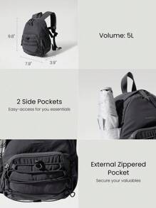 GLOWMODE Mochila pequeña de uso diario y casual con 5L de capacidad, bolsillos exteriores laterales, correas reflectantes ajustables - Gris Oscuro - Ver 5