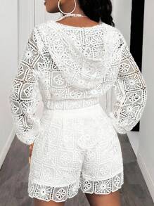 BamGleam Chic Autumn White Hollowed Out Casual Versatile Hoodie Jacket Pullover Fall - White - View 2