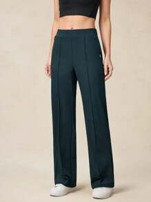 OutZeal 女士休闲运动裤，凉爽透气，弹力面料，阔腿款式，带拉链口袋 - 墨綠色 - 查看 6