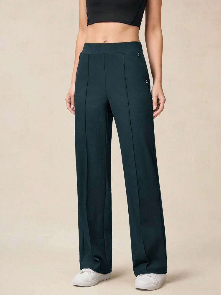 OutZeal 女士休闲运动裤，凉爽透气，弹力面料，阔腿款式，带拉链口袋 - 墨綠色 - 查看 6