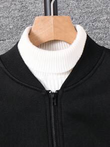 SHEIN 1pc Tween Boy Casual Sports Academy Basics Black Baseball Jacket With Thickened Grab Material Fabric For Up, Toddler, Back To School, Suitable For Birthday Party, Evening Party, Performance, Wedding, Baptism, Opening Ceremony, Suitable For Daily Use, School, Travel, Sports, Spring, Autumn And Winter - Black - View 4