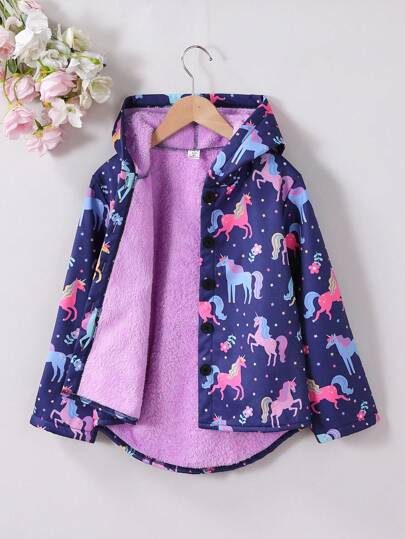 Tween Girl Unicorn Print Fleece Hoodie Fall Winter