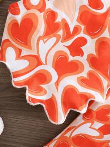 SHEIN Babygirl 两件套时尚心形针织吊带上衣和喇叭裤 - 橘色 - 查看 3