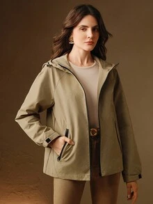 Anewsta Damen Outdoor Kapuzenjacke, geeignet für Herbst, Übergang, Winter, Ausgehen - Braun - Übersicht 3