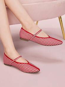 CUCCOO DOLLMOD Giày bệt nữ đế vuông màu đen, lưới vá, đế mềm, thoáng khí, khoét lỗ cổ điển, thích hợp cho các dịp hàng ngày, đi làm, tiệc tùng, đi bộ - Đỏ và trắng - Xem 2