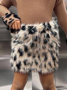 SHEIN 青少年女孩猎豹印花蓬松迷你裙，豹纹短裙 Y2K - 彩色 - 查看 3