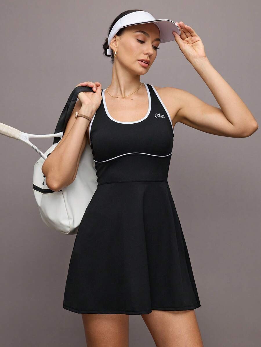 Activina 女式字母印花装饰无袖运动连衣裙 - 黑色 - 查看 1