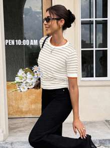 Serisse Color Block Striped Round Neck Short Sleeve Knit Top For Summer - Multicolor - View 8