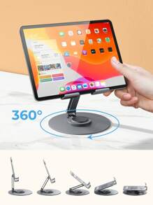 Teckwe Soporte para tableta con rotación de 360°, ajustable, soporte de metal plegable para iPad, compatible con iPad Pro 9.7, 10.5, 10.9, 11, Mini 4 3 2, Tab, Kindle, E-Reader (gris oscuro), compatible con iPhone, teléfono Android, regalo para cumpleaños, familia, amigos, soporte para teléfono, accesorios para teléfono - Dark Gray - Ver 4