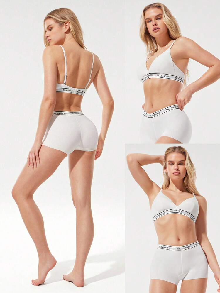 Weicher Glanz, verstellbare Träger, abnehmbare Cups, markeneigenes elastisches Band, Überkreuz V-Ausschnitt Cami Bralette, geringer Halt, für den täglichen Lässig Gebrauch