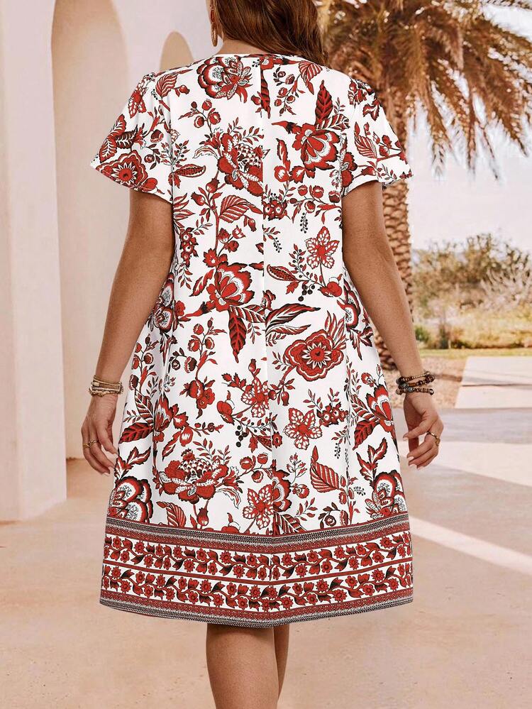Plus Size Floral Print Casual Vacation Dress
