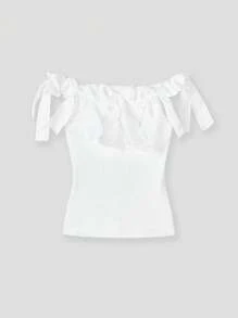 Maija Women's Stylish Off Shoulder Bowknot Decor Top, Elegant For Party, Vacation, Business Casual, Cruise Wear - White - View 6