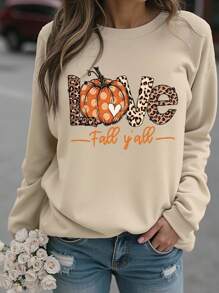 Áo nỉ Halloween cỡ lớn, áo nỉ dài tay in họa tiết cỡ lớn phong cách đường phố, áo kiểu thu đông dễ thương, trang phục mùa thu mang hơi hướng nghỉ dưỡng cho nữ. - Màu be - Xem 1