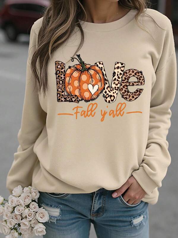 SHEIN LUNE Felpa con cappuccio taglie forti per Ognissanti, felpa girocollo a maniche lunghe con grafica taglie forti per streetwear, top carino per autunno/inverno, stile vacanziero