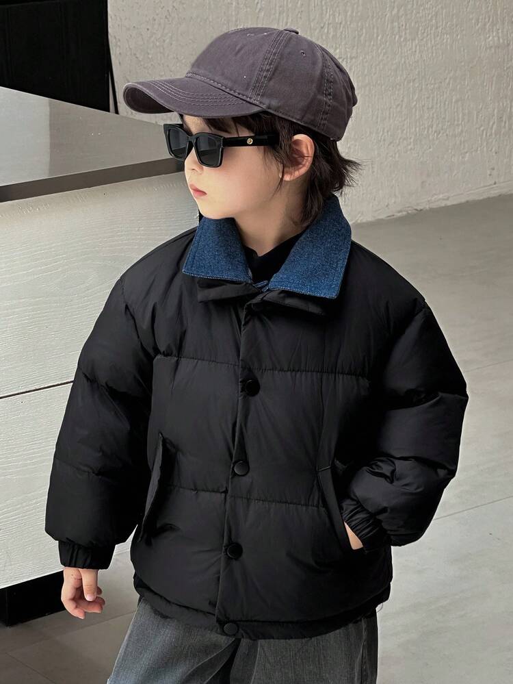 Young Boy Casual Solid Color Streetwear Long Sleeve Padded Coat Winter