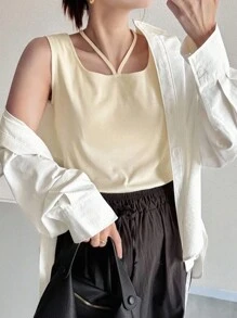 Dazy Plus Große Größen einfarbiges enges Trägertop, Sommer