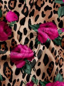 Slaydiva Sexy Leopard Print & Floral Pattern Halter Crop Top And Mermaid Skirt 2 Pieces Set, Casual & Sexy Style, Suitable For Summer Vacation - Multicolor - View 6