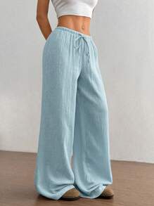 Flirla Women's Ultra Low Rise Casual Cotton Straight Leg Pants Fall Cloth For Women - Blue - View 4