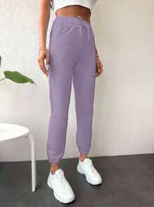 EURMUSE 女式休闲运动抽绳腰慢跑裤 - 紫丁香色 - 查看 4