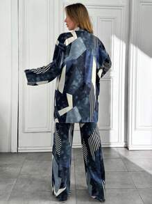 LONG SLEEVE KIMONO & ELASTICAL WAISTED ALL OVER PRINTED CO-ORD SET - Multicolor - View 2