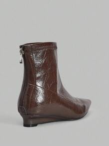 Ontre French Retro Low Heel Ankle Boots, New Arrival Elastic Slim Boots For Christmas Fall Shoes - Brown - View 3