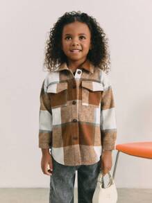 Maija Kids Maija Kids 少女格纹面料宽松翻领毛呢大衣 - 杏色 - 查看 4