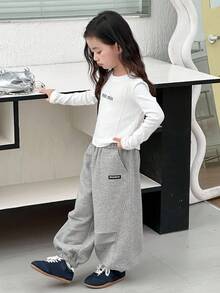 DAZY 女童休闲灰色宽松运动裤，春秋季 - 灰色 - 查看 3