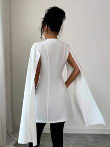 Elenzga Damen elegante weiße Jacke mit geraffter Taille, leicht - Weiss - Übersicht 2