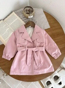 SHEIN Baby Girl Infant Toddler Newborn 0-3 Years Old Autumn/Winter Versatile Daily All-Match British Style Lapel Trench Coat Fall
